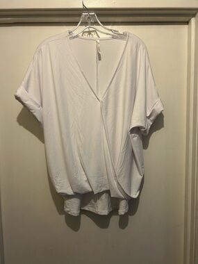 Relaxed White V-Neck Draped Blouse
